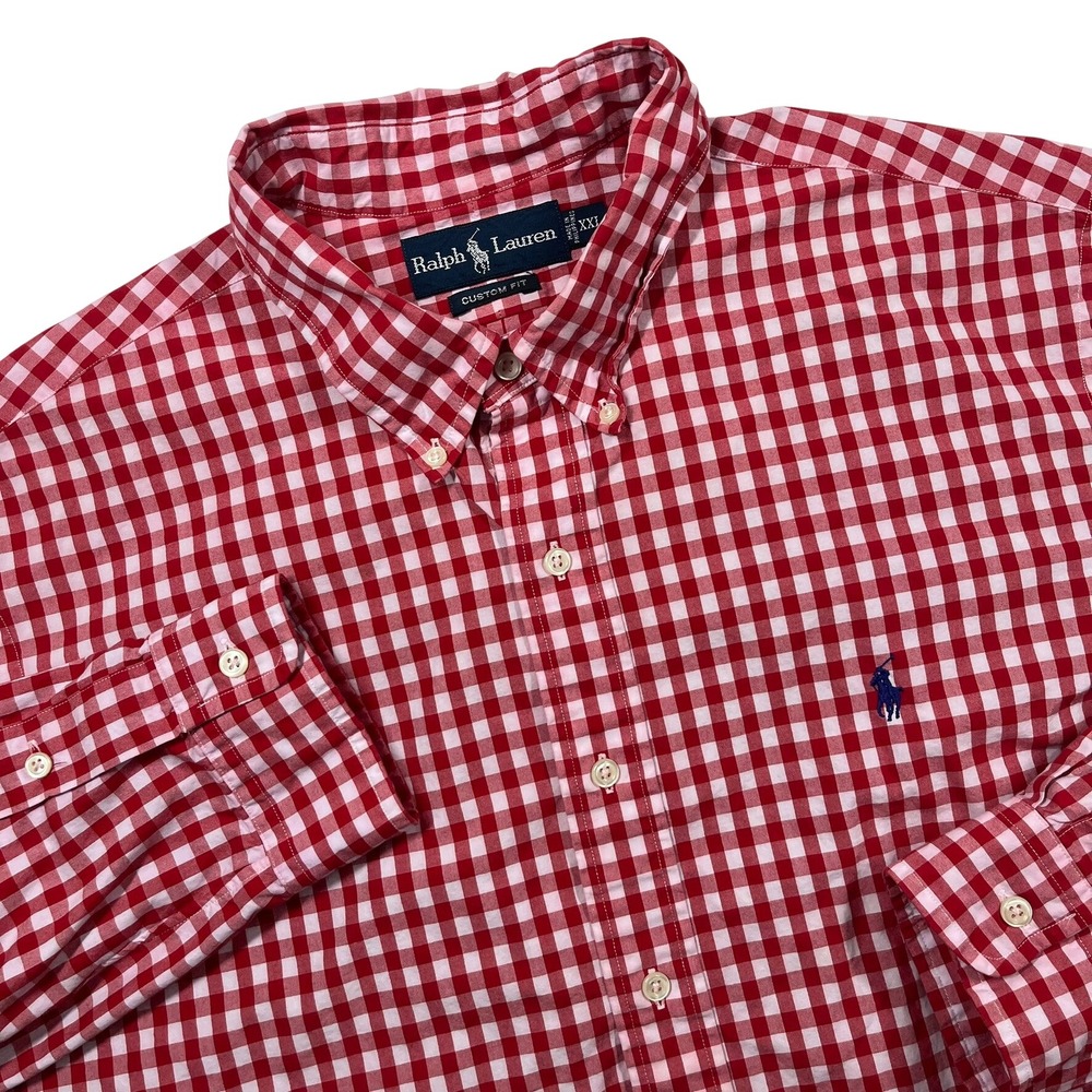 Ralph Lauren Button Down Mens XXL Red Gingham Custom Fit Long Sleeve Pony Logo